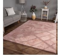 Tapis de salon à poils courts uni moderne lavable 80 cm x 150 cm x 14 mm Rectangulaire Rose