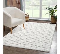 Tapis de salon, à poils longs, crème, 120 x 170 cm, motif géométrique profond, effet 3D, tapis de chambre à coucher, style bohème, Skandi