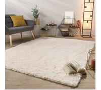 Tapis de salon à poils longs doux moderne design uni Crème Rectangulaire 60 cm x 100 cm x 37 mm