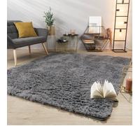 Tapis de salon à poils longs doux moderne design uni Gris Rectangulaire 80 cm x 150 cm x 37 mm