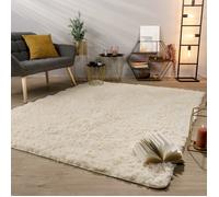 Tapis de salon à poils longs doux moderne design uni Ivoire Rectangulaire 80 cm x 150 cm x 37 mm