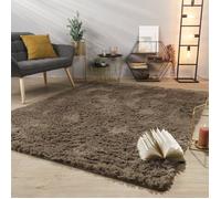 Tapis de salon à poils longs doux moderne design uni Taupe Rectangulaire 160 cm x 220 cm x 37 mm