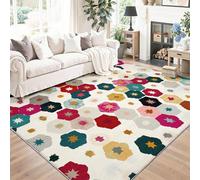 Tapis de Salon Abstraction Géométrie 80 x 150 cm, Colorés en Forme D'Étoile en Forme De Fleur Imprimé Tapis, Lavable en Machine, Antidérapant à Poils Courts pour Chambre et Séjour, Design Moderne