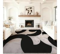 Tapis de Salon Abstrait Circulaire Géométrique 160 x 230 cm, Noir Imprimé Tapis, Lavable en Machine, Antidérapant à Poils Courts pour Chambre et Séjour, Design Moderne