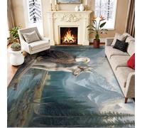 Tapis de Salon Aigle Nature Loup Jungle Montagne 120 x 170 cm, Blanc Imprimé Tapis, Lavable en Machine, Antidérapant à Poils Courts pour Chambre et Séjour, Design Moderne