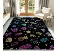 Tapis de Salon Ananas Cœur Note Musique 100 x 160 cm, Tapis Poils Courts Lavable Moderne, Pop Rue Antidérapant et Doux pour Salon Chambre et Bureau
