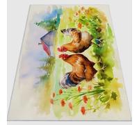 Tapis de Salon antidérapant 120 x 180 cm, Tapis en Flanelle brossé Doux Aquarelle Campagne Prairie Animaux Poulet Conception d'impression Convient pour la Chambre la Salle à Manger Couleur