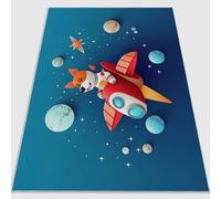 Tapis de Salon antidérapant 120 x 180 cm, Tapis en Flanelle brossé Doux Dessin Animé Galaxie Mignon Astronaute Chien Conception d'impression Convient pour la Chambre la Salle à Manger Bleu Marine