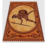 Tapis de Salon antidérapant 120 x 180 cm, Tapis en Flanelle brossé Doux Rétro Grec Guerrier Géométrique Rayures Conception d'impression Convient pour la Chambre la Salle à Manger Brun Café