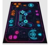 Tapis de Salon antidérapant 140 x 200 cm, Tapis en Flanelle brossé Doux Science-Fiction Néon Manette De Jeu Conception d'impression Convient pour la Chambre la Salle à Manger et Le Bureau Couleur