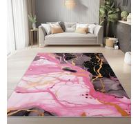 Tapis de Salon antidérapant 160 x 230 cm, Tapis en Flanelle brossé Doux Abstrait Luxe Lignes Texture Marbrée Conception d'impression Convient pour la Chambre la Salle à Manger et Le Bureau Rose