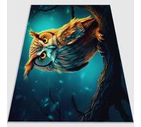 Tapis de Salon antidérapant 160 x 230 cm, Tapis en Flanelle brossé Doux Mystique Lune Animaux Hibou Conception d'impression Convient pour la Chambre la Salle à Manger et Le Bureau Couleur