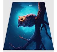Tapis de Salon antidérapant 60 x 110 cm, Tapis en Flanelle brossé Doux Fantastique Branches Lune Animaux Hiboux Conception d'impression Convient pour la Chambre la Salle à Manger et Le Bureau Bleu