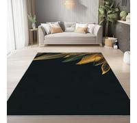 Tapis de Salon antidérapant 60 x 110 cm, Tapis en Flanelle brossé Doux Simpliste Moderne Luxe Lignes Feuilles Conception d'impression Convient pour la Chambre la Salle à Manger et Le Bureau Noir
