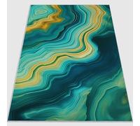 Tapis de Salon antidérapant 80 x 150 cm, Tapis en Flanelle brossé Doux Abstrait Texture Agate Luxe Lignes Conception d'impression Convient pour la Chambre la Salle à Manger et Le Bureau Vert