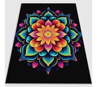 Tapis de Salon antidérapant 80 x 150 cm, Tapis en Flanelle brossé Doux Minimaliste Psychédélique Fleurs Mandalas Conception d'impression Convient pour la Chambre la Salle à Manger Couleur