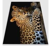 Tapis de Salon antidérapant 80 x 150 cm, Tapis en Flanelle brossé Doux Réaliste Rochers Photographie Animalière Léopards Conception d'impression Convient pour la Chambre la Salle à Manger Brun Café