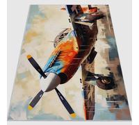 Tapis de Salon antidérapant 80 x 150 cm, Tapis en Flanelle brossé Doux Rétro Rue Graffiti Avions Conception d'impression Convient pour la Chambre la Salle à Manger et Le Bureau Couleur
