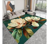 Tapis de Salon Antidérapant Lavable 160 x 230 cm, Tapis Interieur Impression Plantes Blanches Magnolia Feuilles - Moquette Moderne Doux Peinture à L'Huile pour Coucher Chambre d'enfant Salle de Jeux