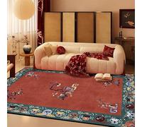 Tapis de salon antidérapant lavable doux à poils courts non perdus ethnique rétro floral rouge foncé vert 140 x 200 cm
