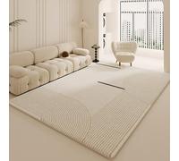 Tapis de salon, antidérapant, lavable, moderne, imitation cachemire, rayé, pour chambre à coucher, salle à manger et couloir, beige/blanc, 150 x 180 cm, décoratif et durable