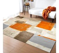 Tapis De Salon Art Abstrait Graffiti Gris Orange - Lavable En Machine, Motif Irrégulier Géométrique Rétro, Poil Court Doux - Pour Chambre à Coucher Et Salle à Manger - 120 x 170 cm