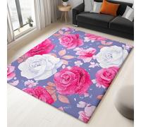 Tapis de Salon Art Numérique Roses Roses Et Blanches 120 x 180 cm Poil Court Moderne Chambre Enfant Adulte Tapis, Violet Doux Lavable Antidérapant Moquette, pour Entrée, Cuisine, Couloir