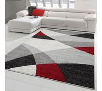 Tapis de Salon avec motif abstrait moderne | facile d'entretien | gris rouge