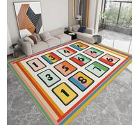 Tapis de Salon Blocs De Bois Numériques Géométriques 180 x 240 cm Moderne Tapis, Peinture Au Pastel AntidéRapant Doux Poil Court Lavable Moquette - pour Salon Chambre et Salle à Manger