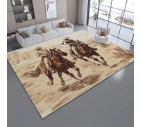 Tapis De Salon Brun 80 x 150 cm avec Motif Western Rétro Cowboys, Tapis AntidéRapant Lavable Poil Ras Moelleux pour Chambre, Salle à Manger Interieur