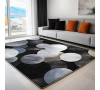 Tapis de Salon Cercles Abstraits Géométriques 180 x 240 cm Poil Court Tapis, Moderne Chambre Enfant Adulte Noir Doux Lavable Antidérapant Moquette pour Entrée Cuisine Couloir