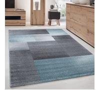Tapis de salon chambre coucher salle manger poil court design moderne Bleu 140 x 200 cm