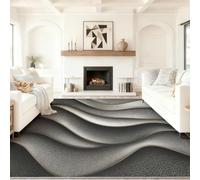 Tapis de Salon Chambre Salle à Manger Adulte Bureau Design Luxe Moderne Vague 3D Poil Court Fin Doux Léger Résistant 80 x 150 cm, Argent