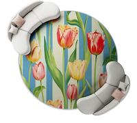 Tapis de Salon Couleur Ronde 60 cm, Tapis de Chambre Poil Court, Antidérapant Paillasson avec Motif Simple Rayures Beau Fleurs pour Décoration de Noël Maison Vacances Fête