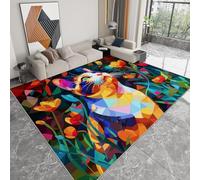 Tapis de Salon Cubisme Géométrique Chats Calico 90 x 150 cm Poil Court Tapis, Moderne Chambre Enfant Adulte Couleur Doux Lavable Antidérapant Moquette pour Entrée Cuisine Couloir