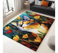 Tapis de Salon Cubisme Géométrique Jardin Chat 140 x 200 cm Poil Court Moderne Chambre Enfant Adulte Tapis, Couleur Doux Lavable Antidérapant Moquette, pour Entrée, Cuisine, Couloir