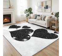 Tapis de Salon Cœur Noir avec Amour Étincelant 80 x 150 cm Moderne Tapis, Collage AntidéRapant Doux Poil Court Lavable Moquette - pour Salon Chambre et Salle à Manger