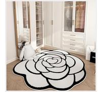 Tapis De Salon, De Salle De Bain, D'entrée, Motif Floral Beige et Noir, Motif Camélia, Tapis Vintage en Forme De Fleur,3,60 * 60cm