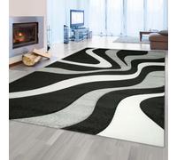 Tapis de salon design avec motif de vagues | entretien facile | noir gris& blanc