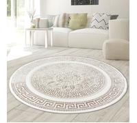 Teppich-Traum Séjour Chambre Tapis Grand Tapis à Poils Courts Tapis Design Moderne Noble Orient Brillant Ornements crème Beige 200 cm Ronde