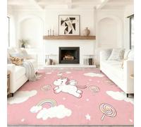 Tapis de Salon Dessin Animé Licorne Sucette Étoile 80 x 150 cm, Rose Imprimé Tapis, Lavable en Machine, Antidérapant à Poils Courts pour Chambre et Séjour, Design Moderne