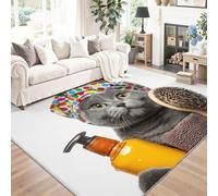 Tapis de Salon Dessin Animé Polka 80 x 150 cm, Brosse De Bain Colorée pour Chat Imprimé Tapis, Lavable en Machine, Antidérapant à Poils Courts pour Chambre et Séjour, Design Moderne