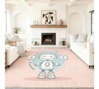 Tapis de Salon Dessins Animés Robots Stars 120 x 170 cm, Rose Imprimé Tapis, Lavable en Machine, Antidérapant à Poils Courts pour Chambre et Séjour, Design Moderne