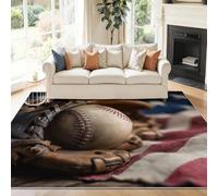 Tapis De Salon Drapeau Américain 80 x 150 cm avec Motif Baseball, Tapis AntidéRapant Lavable Poil Ras Moelleux pour Chambre, Salle à Manger Interieur