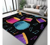 Tapis de Salon Éléments musicaux Batterie Notes Motif, Adolescent Garçon Fille Décoration de la Chambre Tapis Antidérapant de Jeu pour Wnfants en Coloré Flanelle Douce 140 x 200 cm