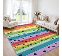 Tapis de Salon Empreintes Pattes Animaux Arc Ciel 120x170cm, pour Chambre | Empreintes Pattes Chat Chien Mignonnes, Tapis Lavable en Laine Synthétique, Antidérapant, Poils Courts, Descente de Lit