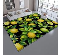 Tapis de Salon en Flanelle Antidérapant et Lavable Bleu - Feuilles Vert Citron Aquarelle Tapis Doux pour Salon Chambre Canapé et Cuisine, Carpette de Sol Décoration Maison 160 x 230 cm