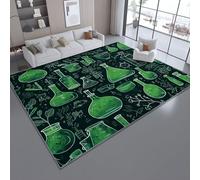 Tapis de Salon en Flanelle Antidérapant et Lavable Vert - Collage de Motifs sur Le thème des Sciences Tapis Doux pour Salon Chambre Canapé et Cuisine, Carpette de Sol Décoration Maison 140 x 200 cm
