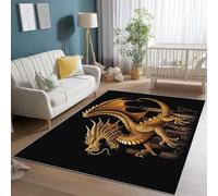 Tapis de Salon Fantastique Construction Urbaine Jeu De Dragon Or Noir Imprimés Lavable Doux et Antidérapant Poils Courts Tapis pour Salon Chambre Bureau Chambre d'enfant, 80 x 150 cm