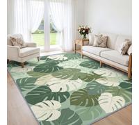 Tapis de Salon Feuilles Monstera Tropicales Palmier 80x150cm, Doux | Végétal Vert Sauge, Tapis Lavable en Machine, Poil Ras, Antidérapant, Ne Peluche Pas, pour cuisine, Descente de Lit